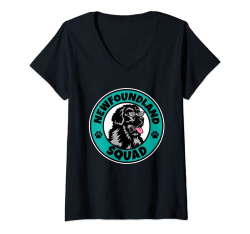 Mujer Escuadrón de Terranova I Amante de los perros I Terranova Camiseta Cuello V