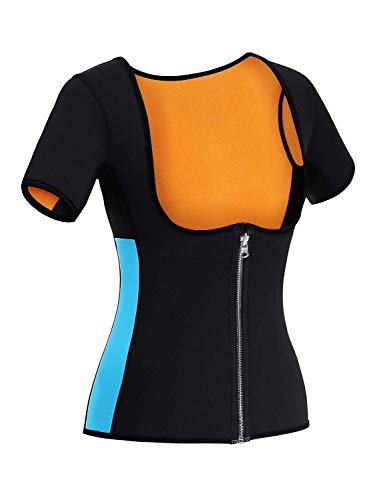 Mujer Faja Reductora Adelgazante Camiseta Sauna Chaleco Neopreno Comprecion para Fitness Deporte Manga corta