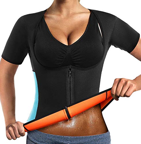 Mujer Faja Reductora Adelgazante Camiseta Sauna Chaleco Neopreno Comprecion para Fitness Deporte Manga corta