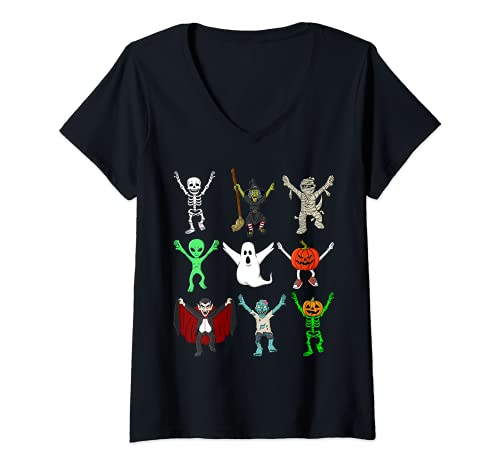 Mujer Halloween Jubilación Bailando Monstruos Niños Niñas Niños Camiseta Cuello V