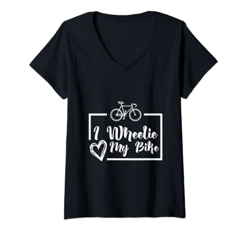 Mujer I wheelie amo mi bicicleta linda para hombres y mujeres Camiseta Cuello V