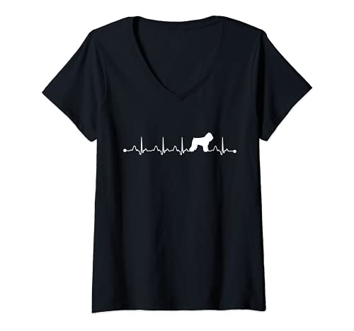 Mujer Latido del corazón EKG Bouvier de Flanders Mamá divertido pe Camiseta Cuello V