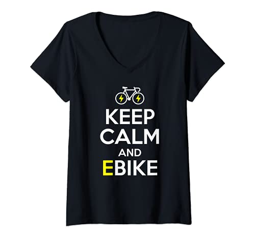 Mujer Mantener la calma y ebike e-bike rider Camiseta Cuello V
