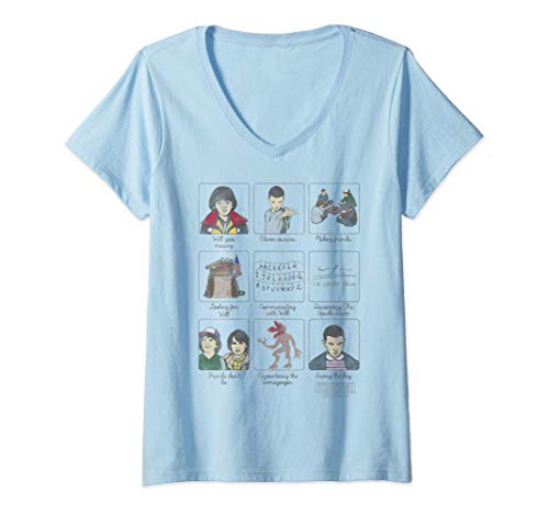 Mujer Netflix Stranger Things Story Panels Camiseta Cuello V