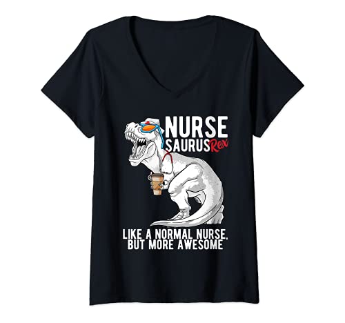 Mujer Nursesaurus T Rex RN Enfermera Saurus Dinosaurio Enfermería Camiseta Cuello V