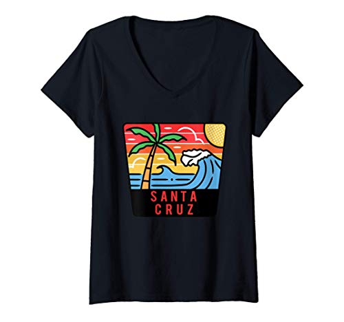 Mujer Santa Cruz Cool Camper Van Retro Travel Surf Vintage Gift Camiseta Cuello V