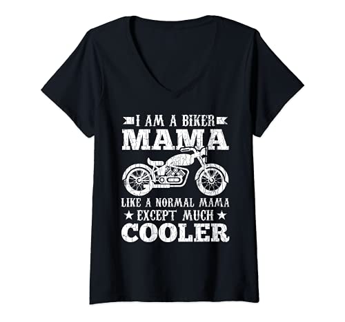Mujer Soy un motorista Mama Funny Motos Gráfico de bicicleta Camiseta Cuello V