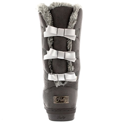 Mujer Triplet Bow Tall Classic Fur Impermeable Invierno Rain Nieve Botas - Gris - 39