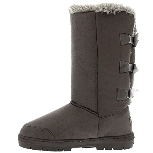 Mujer Triplet Bow Tall Classic Fur Impermeable Invierno Rain Nieve Botas - Gris - 39