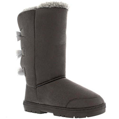 Mujer Triplet Bow Tall Classic Fur Impermeable Invierno Rain Nieve Botas - Gris - 39