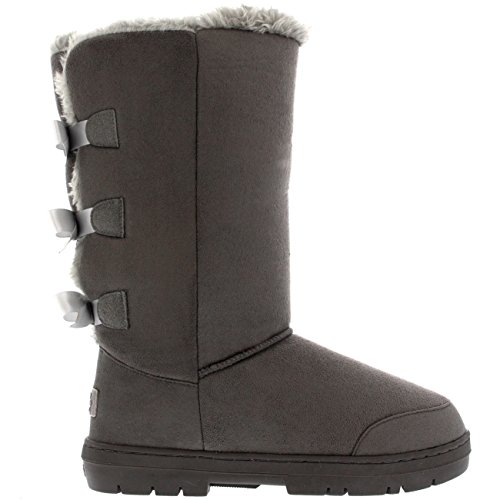 Mujer Triplet Bow Tall Classic Fur Impermeable Invierno Rain Nieve Botas - Gris - 39