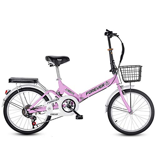 Mujeres 6 Velocidad Bicicleta Plegable,20 Pulgadas Bicicleta Plegable Ligero Pequeño Bicicleta Commuter Alto Carbono Amortiguación Bicicleta De La Ciudad para Adultos Estudiantes-A-Rosa 20inch