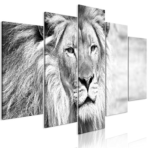 murando Cuadro en Lienzo León 200x100 cm Impresión de 5 Piezas Material Tejido no Tejido Impresión Artística Imagen Gráfica Decoracion de Pared Blanco Negro Animales g-B-0075-b-o