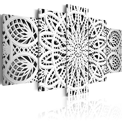 murando Cuadro en Lienzo Mandala Zen SPA 200x100 cm Impresión de 5 Piezas Material Tejido no Tejido Impresión Artística Imagen Gráfica Decoracion de Pared Blanco Oriente f-A-0581-b-n