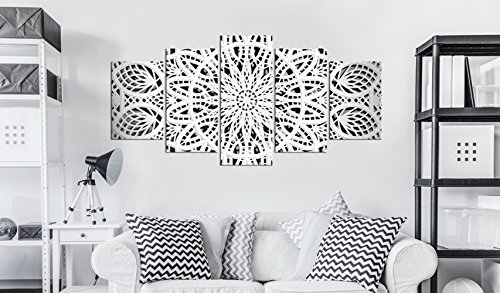 murando Cuadro en Lienzo Mandala Zen SPA 200x100 cm Impresión de 5 Piezas Material Tejido no Tejido Impresión Artística Imagen Gráfica Decoracion de Pared Blanco Oriente f-A-0581-b-n