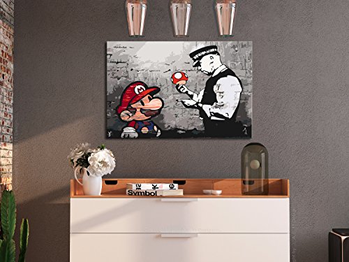 murando Pintura por Números Cuadros de Colorear por Números Kit para Pintar en Lienzo con Marco DIY Bricolaje Adultos Niños Decoracion de Pared Regalos - Banksy Mario 60x40 cm n-A-0266-d-a