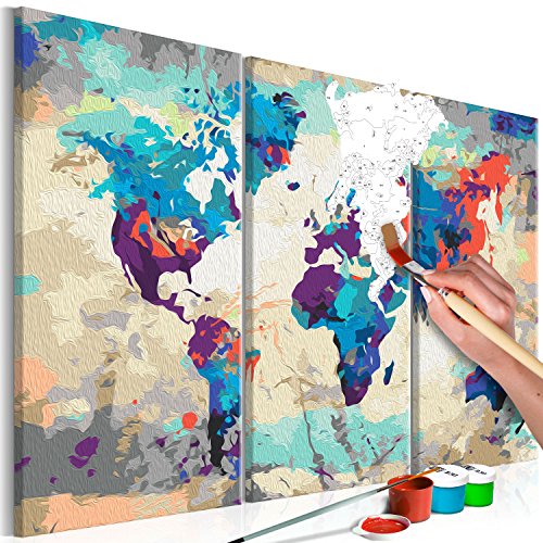 murando Pintura por Números Cuadros de Colorear por Números Kit para Pintar en Lienzo con Marco DIY Bricolaje Adultos Niños Decoracion de Pared Regalos - Mapamundi 60x40 cm 3 partes DIY n-A-0231-d-e