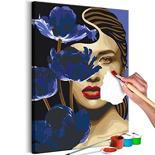 murando Pintura por Números Mujer con Flores Cara 40x60 cm Cuadros de Colorear por Números Kit para Pintar en Lienzo con Marco DIY Bricolaje Adultos Niños Decoracion de Pared Regalos n-A-1553-d-a