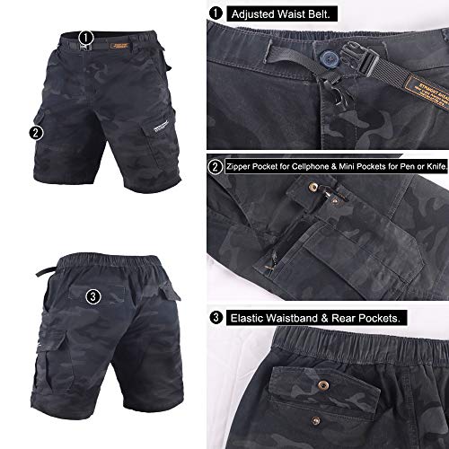 Muscle Alive Hombres Cargo Shorts Vintage Deportes Cámping Excursionismo Camuflaje Pantalones Cortos Algodón 8137 Negro Camo M