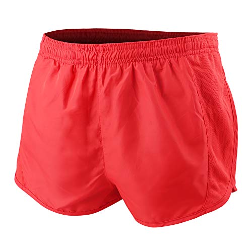 Muscle Alive Hombres Deportes Running 1" Élite División Corriendo Pantalones Cortos con Lado Malla Panel Rápido Seco Shorts Rojo L