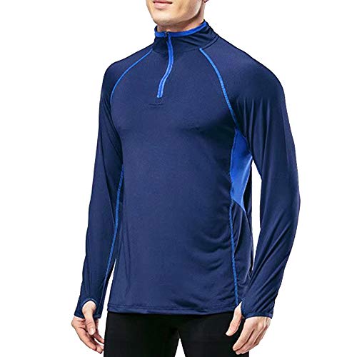 Muscle Alive Hombres Trimestr Cremallera Corriendo Activo Playeras Rutina de Ejercicio Azul M