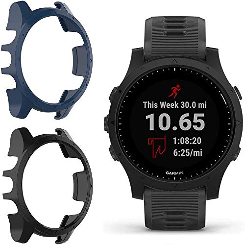 MWOOT 2 Unidades Funda Compatible con Garmin Forerunner 945 935 Protection, Anti-caída Carcasas Negro y Azul