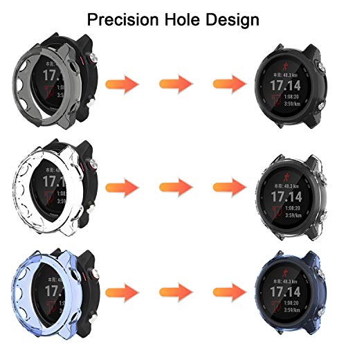 MWOOT 3 Fundas Silicona Compatible con Garmin Forerunner 245 Protección, Anti-caída Carcasas Protector para Proteger Reloj Garmin FR 245 Music Negro Azul Blanco