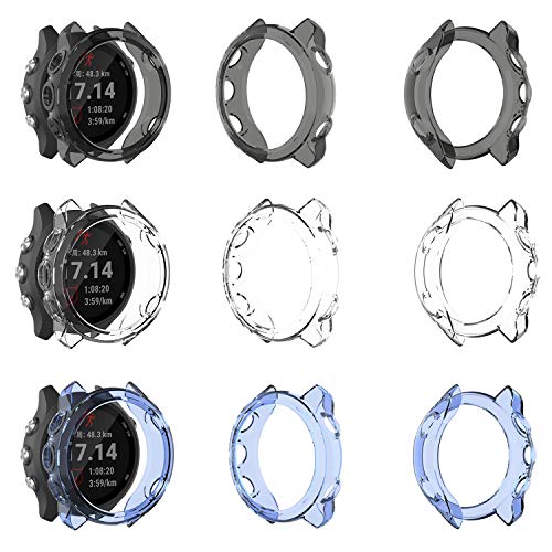 MWOOT 3 Fundas Silicona Compatible con Garmin Forerunner 245 Protección, Anti-caída Carcasas Protector para Proteger Reloj Garmin FR 245 Music Negro Azul Blanco