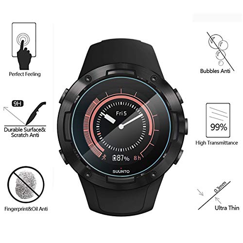 MWOOT 4 Unidades Protectores Cristal Templado Compatible con Suunto 5 GPS Multisport Watch, 9H Dureza Resistente a Arañazo Protector Pantalla para Proteccion Pantalla