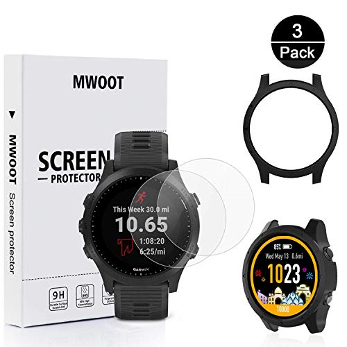 MWOOT Funda Negro y 2 Protector Pantalla Cristal Compatible con Garmin Forerunner 945 Protección, Anti-caída Carcasas Protector Proteger Reloj Garmin FR 945 Music