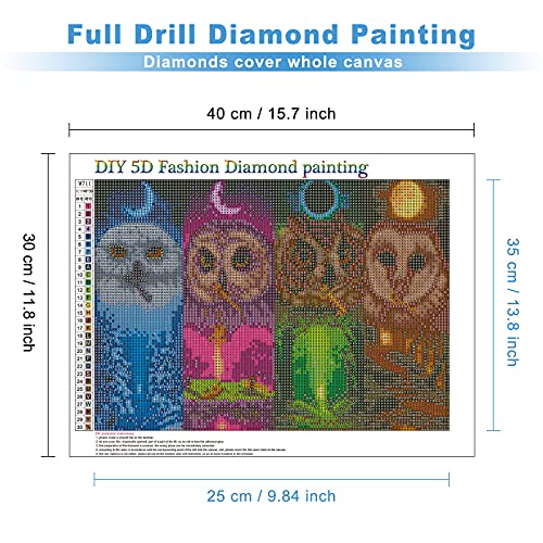 MXJSUA DIY 5D Kits de Pintura de Diamantes Taladro Completo Cristal Redondo Rhinestone Imagen Artesanía para el hogar Decoración de la Pared Regalo Moonlight Owl 30x40 cm