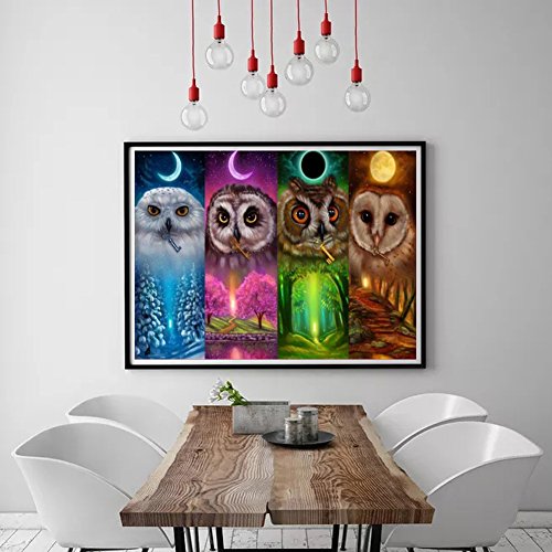 MXJSUA DIY 5D Kits de Pintura de Diamantes Taladro Completo Cristal Redondo Rhinestone Imagen Artesanía para el hogar Decoración de la Pared Regalo Moonlight Owl 30x40 cm