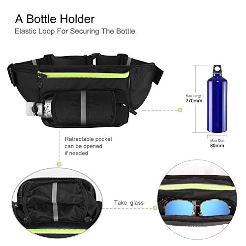 MYCARBON Cinturón de Correr para Botellas de Agua Bolsa Deportiva Riñonera Impermeable Running con Bandas Reflectantes Multi-capa Alta Capacidad para Deportes Gimnasio para Móvil de 6 Pulgadas