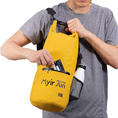 Myir JUN Bolsas Impermeables, Bolsa Estanca Impermeable Bolsa Seca Impermeable para Canotaje Bolsa Seca para Kayak Bolsa a la Deriva con Saco Seco Impermeable para Telefono (Amarillo, 10 L)