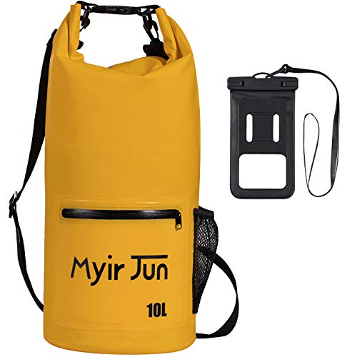 Myir JUN Bolsas Impermeables, Bolsa Estanca Impermeable Bolsa Seca Impermeable para Canotaje Bolsa Seca para Kayak Bolsa a la Deriva con Saco Seco Impermeable para Telefono (Amarillo, 10 L)