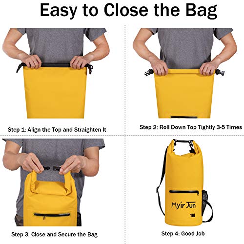 Myir JUN Bolsas Impermeables, Bolsa Estanca Impermeable Bolsa Seca Impermeable para Canotaje Bolsa Seca para Kayak Bolsa a la Deriva con Saco Seco Impermeable para Telefono (Amarillo, 10 L)