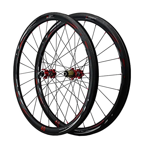 MZPWJD Ruedas Juego Ruedas Bicicleta De Carretera 700C Carbon Fibre Llantas De Bicicleta 40mm 29in Freno De C/V Freno De Disco Rueda Eje Pasante 24H Buje para 7/8/9/10/11/12 Velocidades 1700g