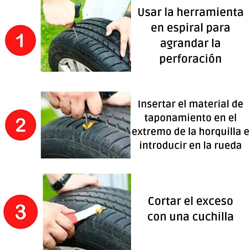 N Naturly Kit ANTIPINCHAZOS Coche | Válido para Motos Coches Furgonetas y Camiones | Reparación de Neumáticos con Todas Las Herramientas Incluidas | Arregla Las Ruedas Pinchadas Rápido y Fácil