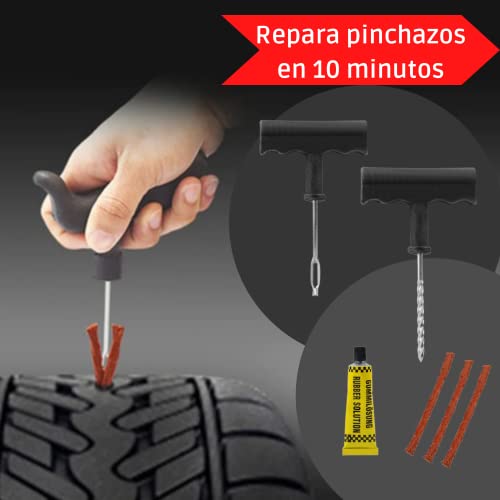 N Naturly Kit ANTIPINCHAZOS Coche | Válido para Motos Coches Furgonetas y Camiones | Reparación de Neumáticos con Todas Las Herramientas Incluidas | Arregla Las Ruedas Pinchadas Rápido y Fácil