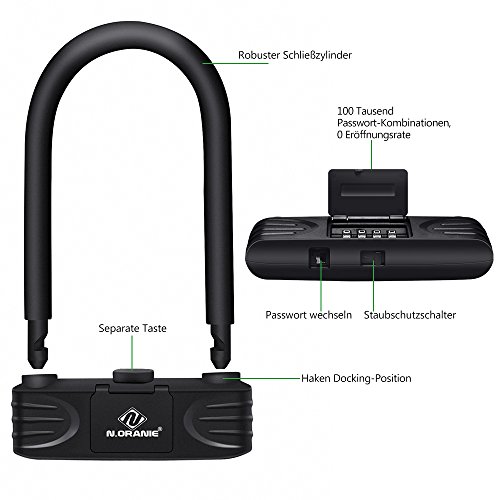 N N.ORANIE Candado en U Bicicleta Seguridad Bicicleta Antirrobo CombinaciÓN de 4 Figuras Bloqueo de Bicicleta Reiniciable Cerradura de Segurida Clave Anti-Perdida Robo Bloqueo del Portal