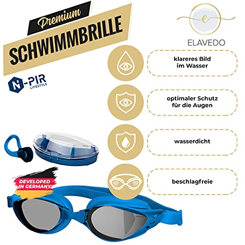 N-PIR Gafas de natación de marca alemana I Premium con clip para la nariz 3.0, marca alemana como juego de deporte y ocio, gafas antivaho para una experiencia clara bajo el agua