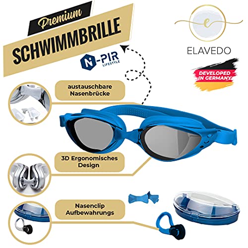 N-PIR Gafas de natación de marca alemana I Premium con clip para la nariz 3.0, marca alemana como juego de deporte y ocio, gafas antivaho para una experiencia clara bajo el agua