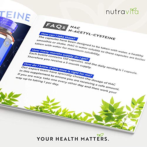 NAC N-acetil-cisteína 600 mg - 150 cápsulas veganas - Suministro de 5 meses de suplemento NAC - Alta biodisponibilidad - Sin rellenos ni aglutinantes sintéticos - Fabricado por Nutravita