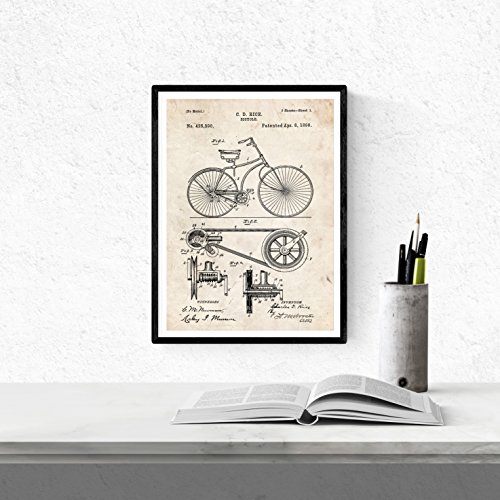 Nacnic Vintage - Pack de 4 láminas con Patentes de Bicicletas 2. Set de Posters con inventos y Patentes Antiguas. Elije el Color Que más te guste. Impreso en Papel de 250 Gramos de Alta Calidad