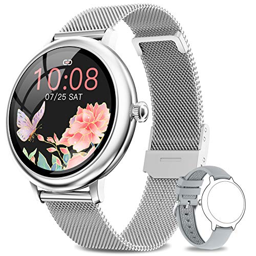 NAIXUES Smartwatch Mujer, Reloj Inteligente Impermeable 67, Monitor de Sueño y Caloría Pulsómetro, 7 Modos de Deportes, Notificaciones Inteligentes, Reloj Deportivo Mujer para Android iOS(Plata)