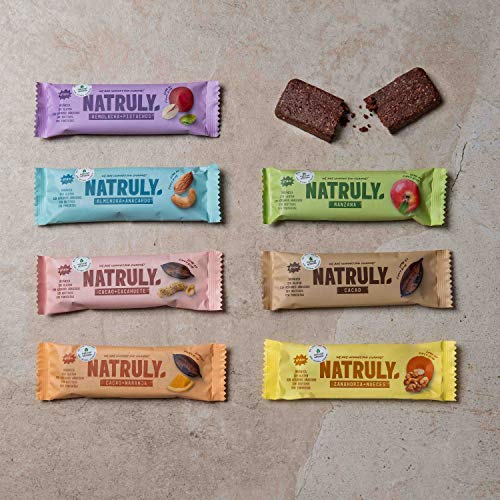 NATRULY Barritas Energéticas BIO Almendra y Anacardo Sin Azúcar Añadido, 100% Natural y Orgánicas, Sin Gluten, Vegana -Pack 10x40g