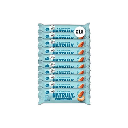 NATRULY Barritas Energéticas BIO Almendra y Anacardo Sin Azúcar Añadido, 100% Natural y Orgánicas, Sin Gluten, Vegana -Pack 10x40g