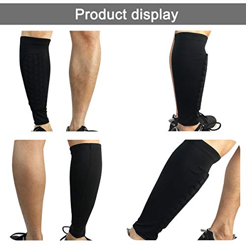 NATUCE 1 par Fútbol Espinilleras Calcetines Fijo Manga con Espuma, Soccer Shin Guard Sleeves Medias elásticas Shin Pad Calcetines Manga Protectora, Juventud Adulta - Partido de Futbol (Niño-Negro)