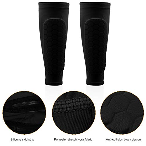 NATUCE 1 par Fútbol Espinilleras Calcetines Fijo Manga con Espuma, Soccer Shin Guard Sleeves Medias elásticas Shin Pad Calcetines Manga Protectora, Juventud Adulta - Partido de Futbol (Niño-Negro)