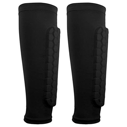 NATUCE 1 par Fútbol Espinilleras Calcetines Fijo Manga con Espuma, Soccer Shin Guard Sleeves Medias elásticas Shin Pad Calcetines Manga Protectora, Juventud Adulta - Partido de Futbol (Niño-Negro)